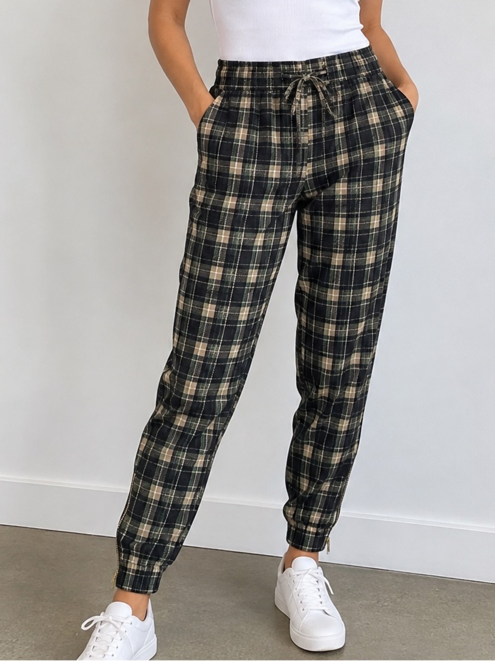 Albion Jetsetters Plaid Jogger Pants Large Ankle Zip